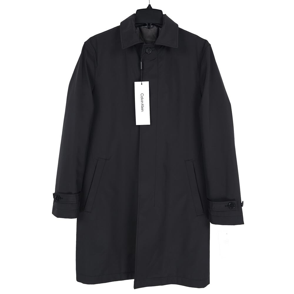 Calvin Klein Mens Mpark Overcoat Raincoat 40S Black Solid Removeable Liner NWT
